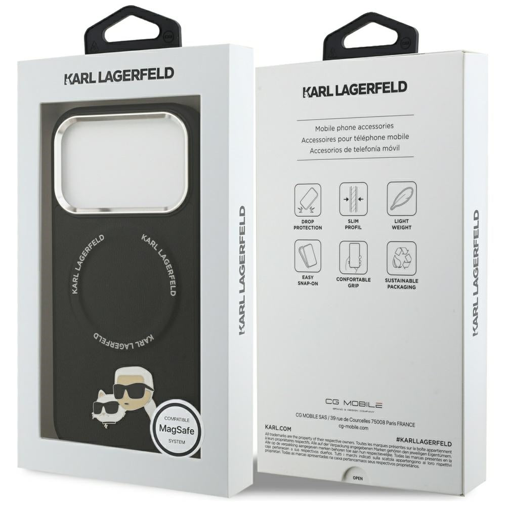 Pouzdro MagSafe pro Apple iPhone 17 Pro Max, Karl Lagerfeld, Karl & Choupette Pins, Černá