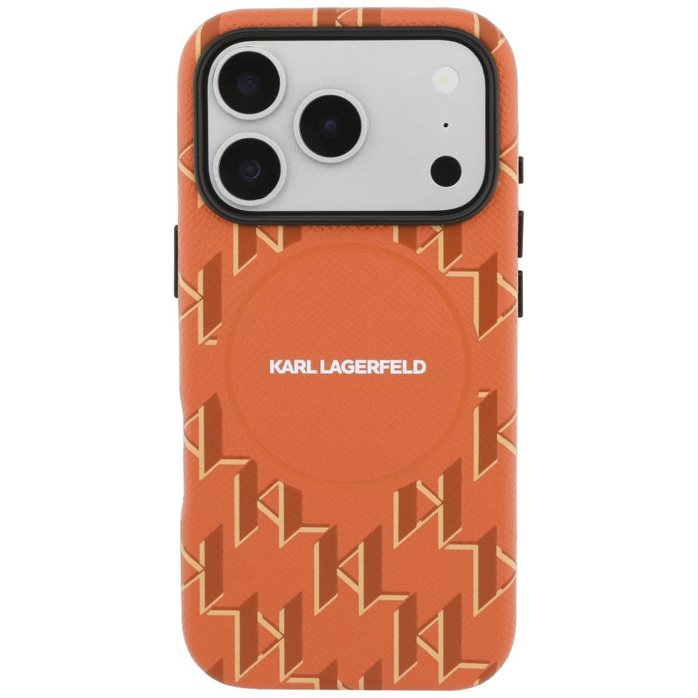Pouzdro MagSafe pro Apple iPhone 17 Pro Max, Karl Lagerfeld, KL Monogram Logo, Oranžové