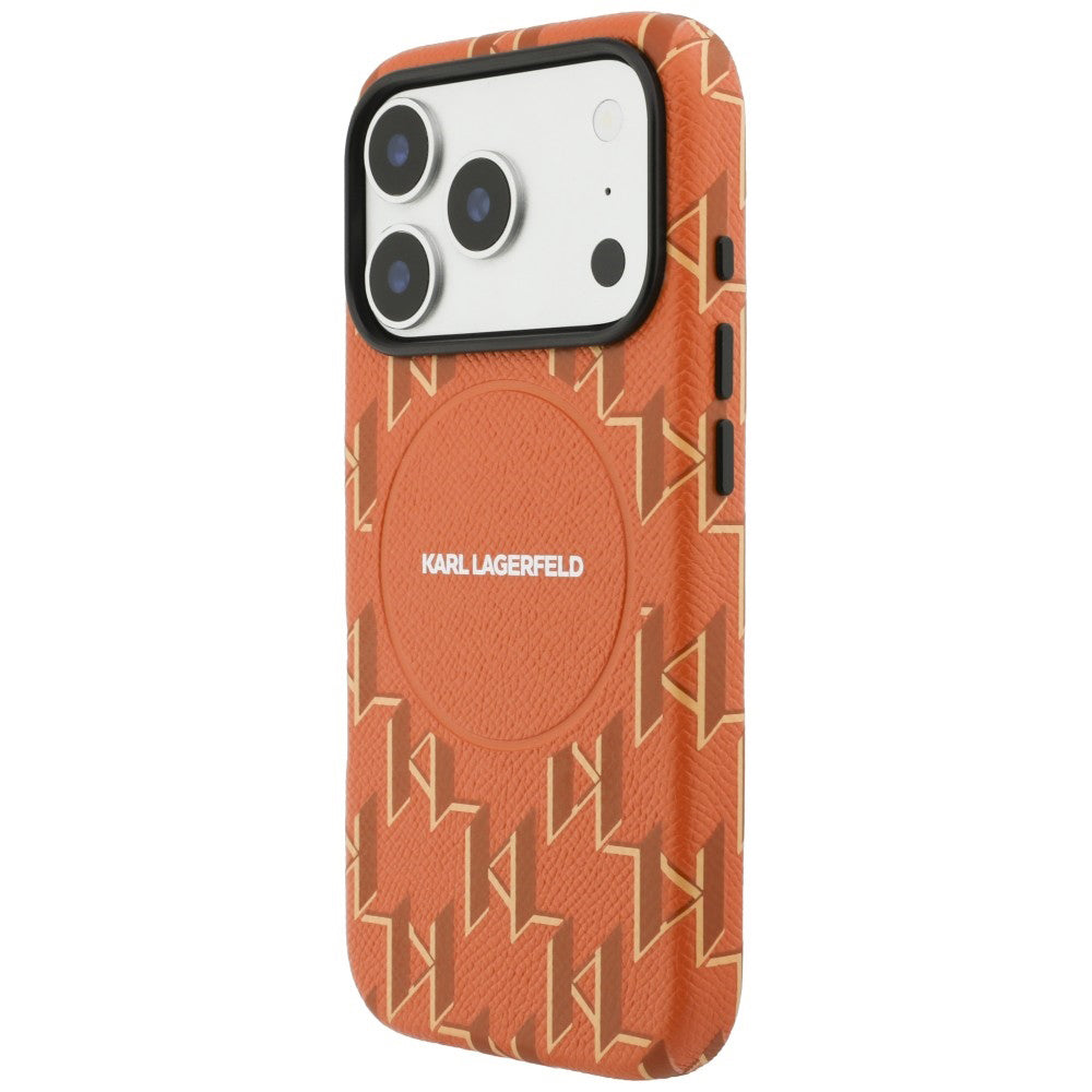 Pouzdro MagSafe pro Apple iPhone 17 Pro Max, Karl Lagerfeld, KL Monogram Logo, Oranžové