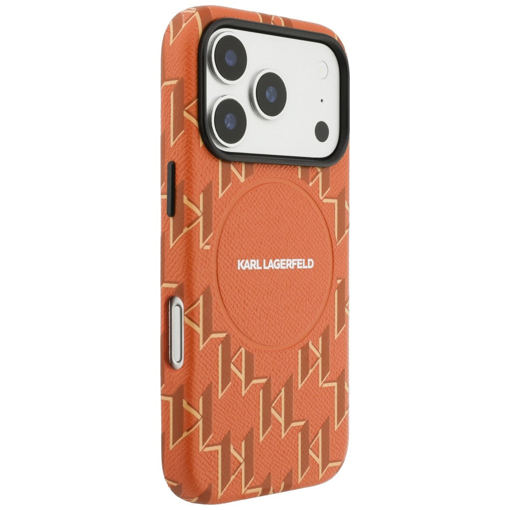 Pouzdro MagSafe pro Apple iPhone 17 Pro Max, Karl Lagerfeld, KL Monogram Logo, Oranžové