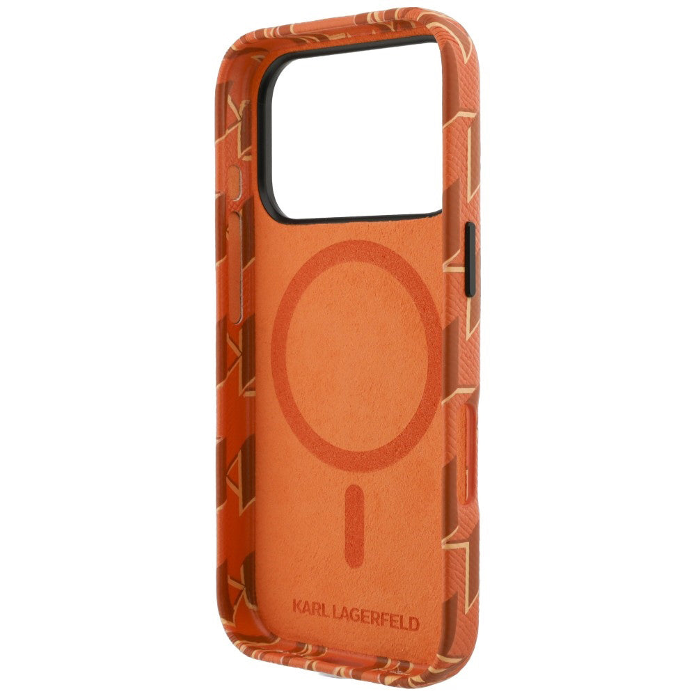 Pouzdro MagSafe pro Apple iPhone 17 Pro Max, Karl Lagerfeld, KL Monogram Logo, Oranžové