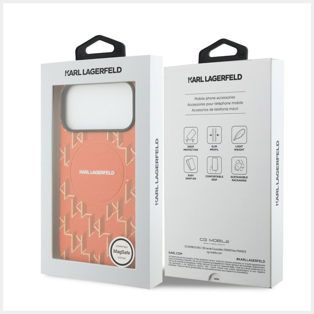 Pouzdro MagSafe pro Apple iPhone 17 Pro Max, Karl Lagerfeld, KL Monogram Logo, Oranžové