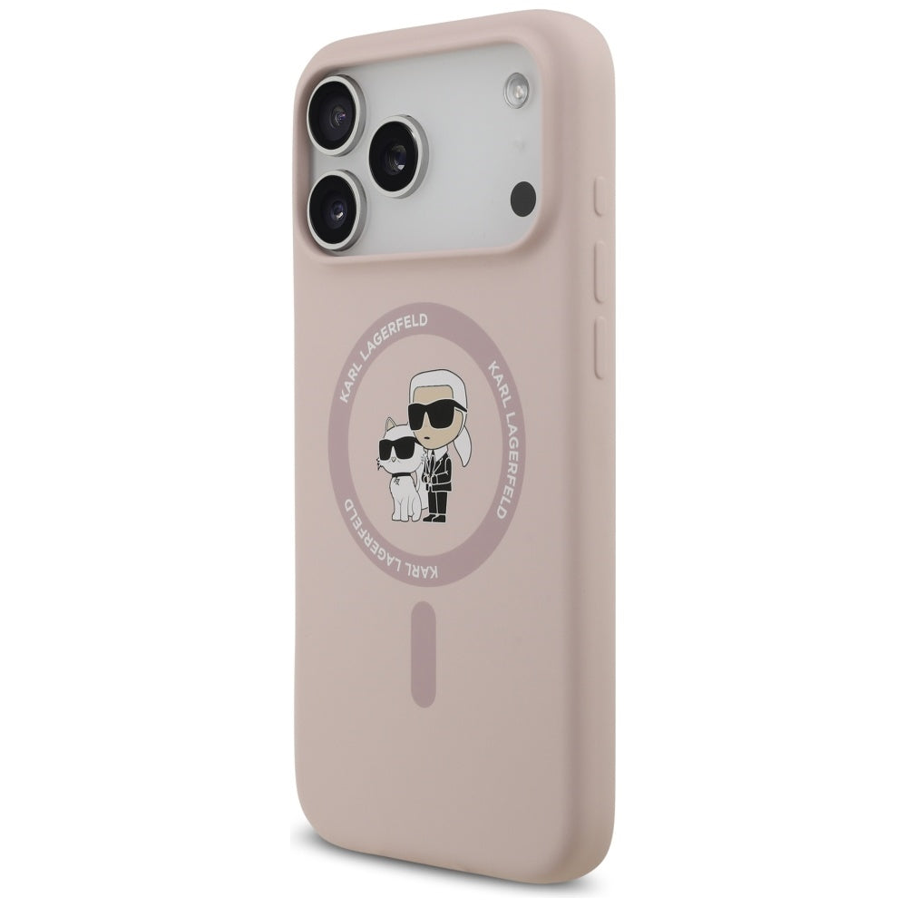 Pouzdro MagSafe pro Apple iPhone 17 Pro Max, Karl Lagerfeld, Ring Karl & Choupette, Růžové