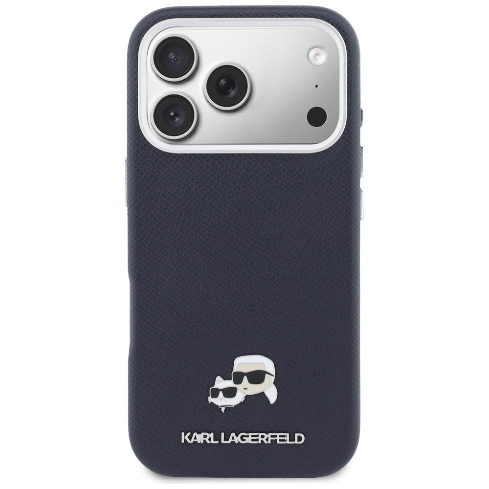 Pouzdro MagSafe pro Apple iPhone 17 Pro Max, Karl Lagerfeld, Saffiano Karl & Choupette Pins, Modrá