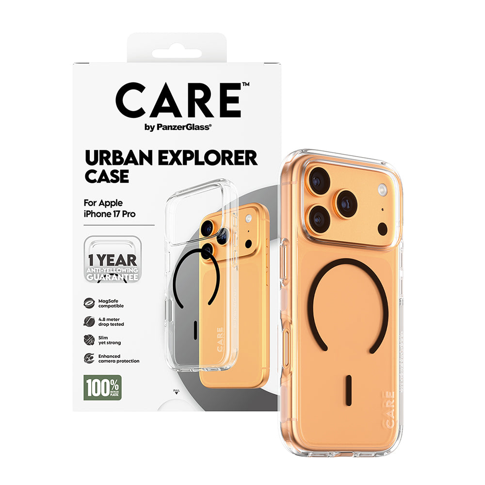 Pouzdro MagSafe pro Apple iPhone 17 Pro Max, PanzerGlass, Care Urban Explorer, Černá Transparentní