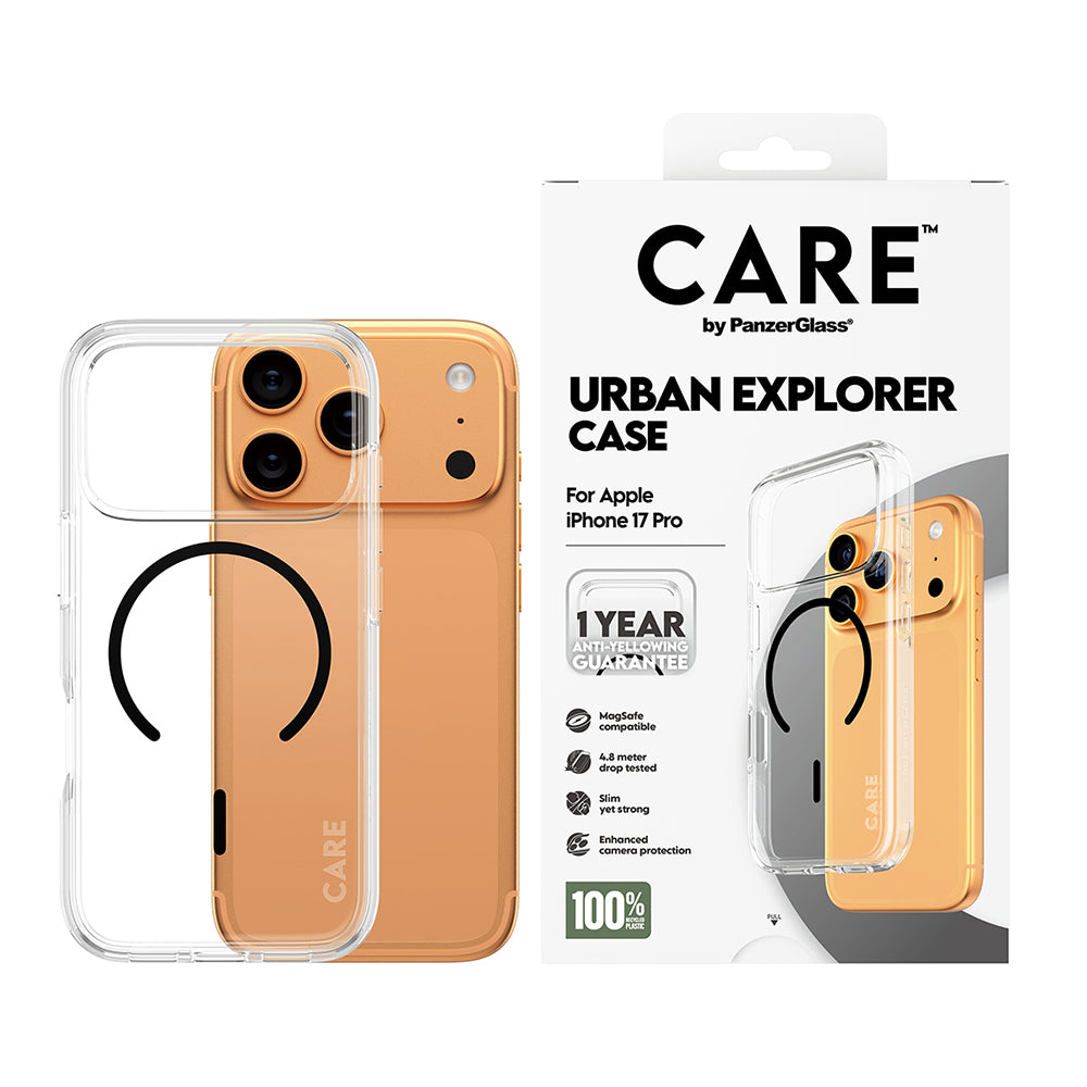 Pouzdro MagSafe pro Apple iPhone 17 Pro Max, PanzerGlass, Care Urban Explorer, Černá Transparentní