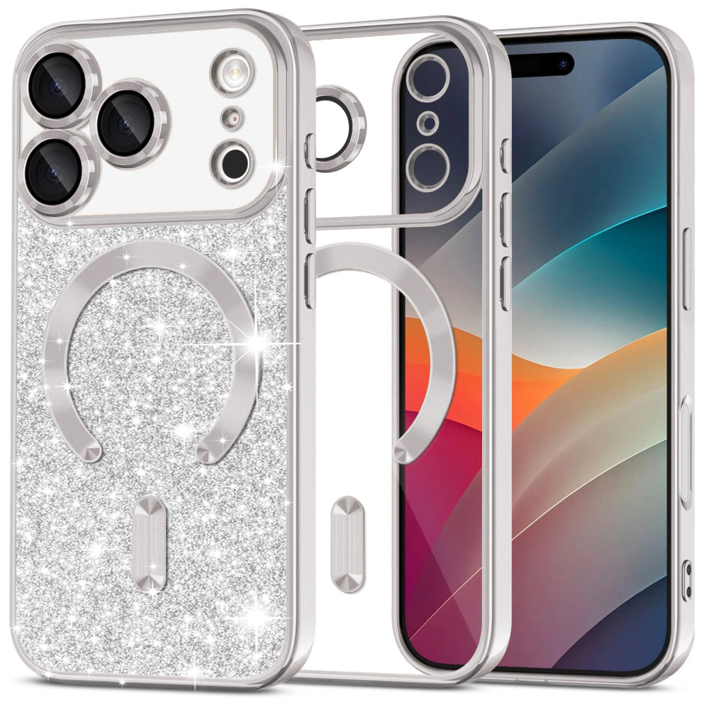 Pouzdro MagSafe pro Apple iPhone 17 Pro Max, Techsuit, Luxury Glitter, Stříbrné