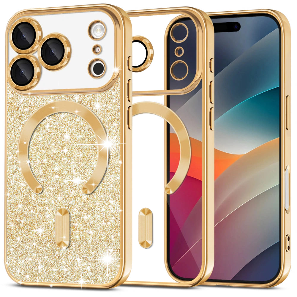 Pouzdro MagSafe pro Apple iPhone 17 Pro Max, Techsuit, Luxury Glitter, Zlaté