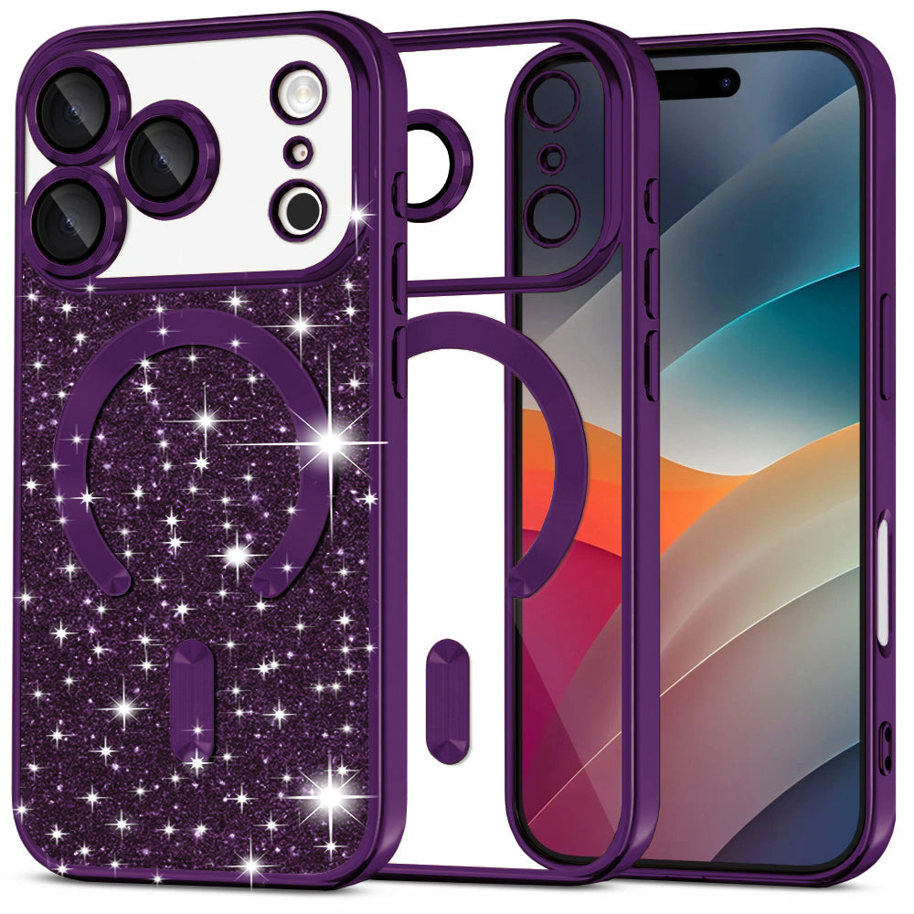 MagSafe Case for Apple iPhone 17 Pro Max, Techsuit, Luxury Glitter, Dark Purple