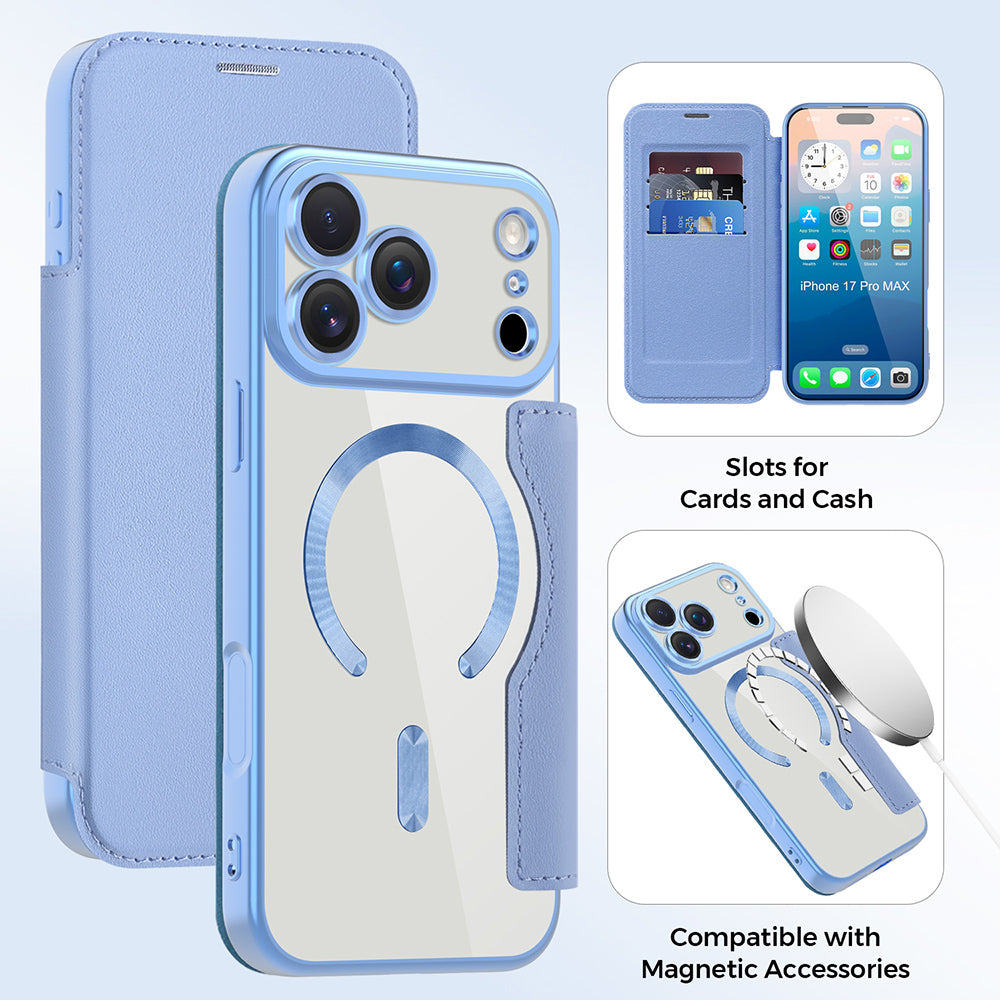 Pouzdro MagSafe pro Apple iPhone 17 Pro Max, Techsuit, SmartMag Book, Bleu