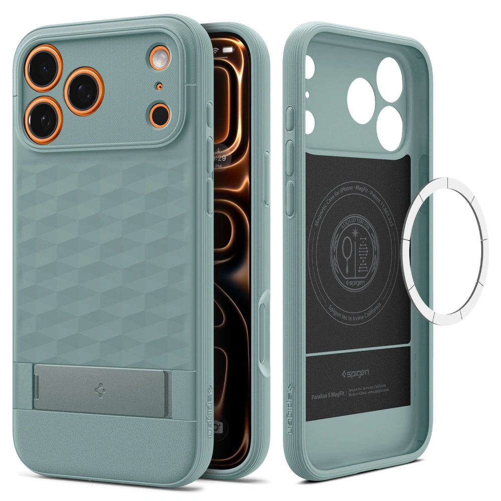Pouzdro MagSafe pro Apple iPhone 17 Pro, Spigen, Caseology Parallax S, Zelená