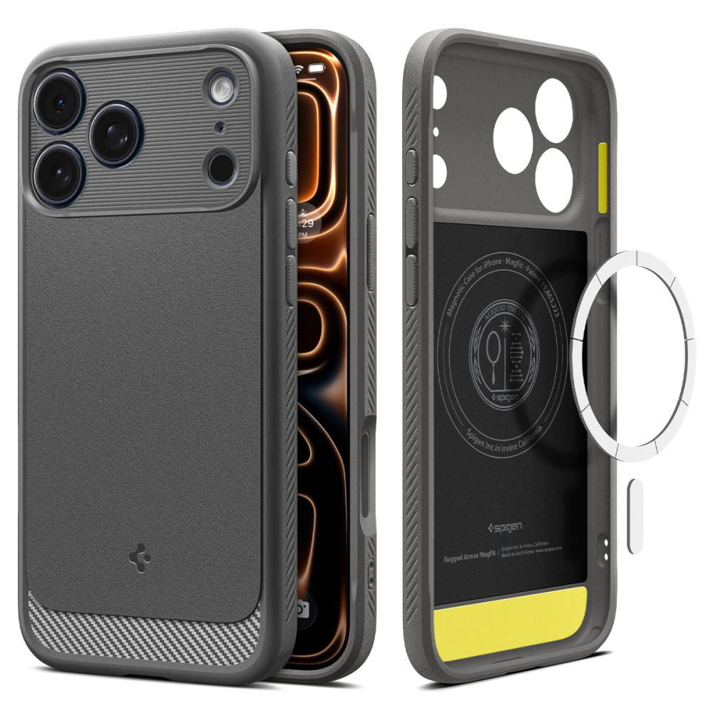 Pouzdro MagSafe pro Apple iPhone 17 Pro, Spigen, Rugged Armor, Šedá ACS10330