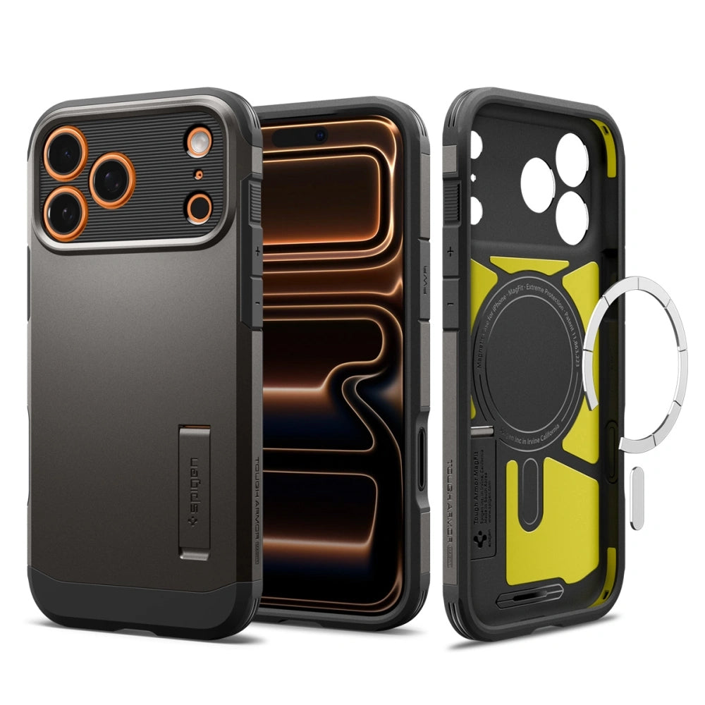 Pouzdro MagSafe pro Apple iPhone 17 Pro, Spigen, Tough Armor T, Šedé ACS10362