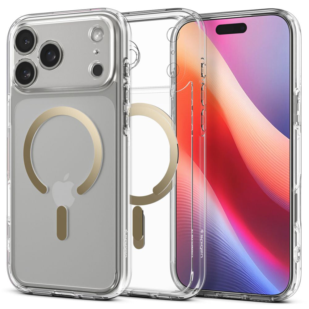 Pouzdro MagSafe pro Apple iPhone 17 Pro, Spigen, Ultra Hybrid, Průhledné Zlaté