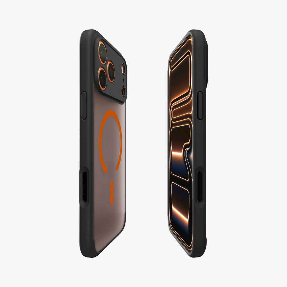 Pouzdro MagSafe pro Apple iPhone 17 Pro, Spigen, Ultra Hybrid, Černě oranžové saténové ACS10483