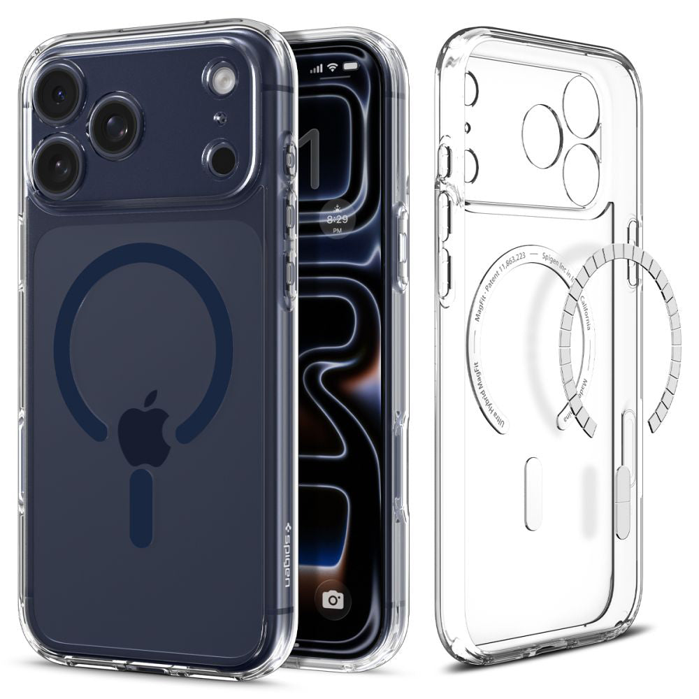 Pouzdro MagSafe pro Apple iPhone 17 Pro, Spigen, Ultra Hybrid, Transparentní Námořnická modř ACS11111