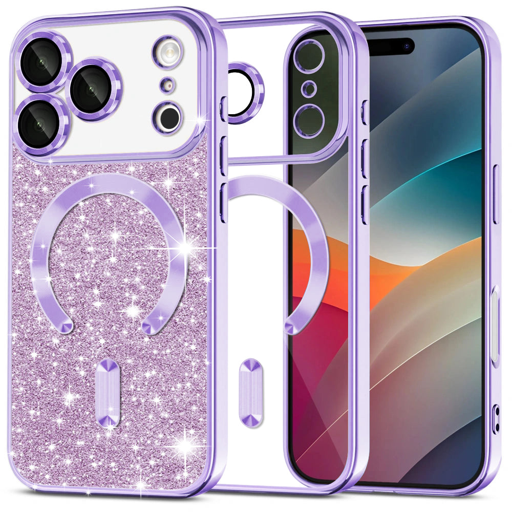 Pouzdro MagSafe pro Apple iPhone 17 Pro, Techsuit, Luxury Glitter, Světle fialová
