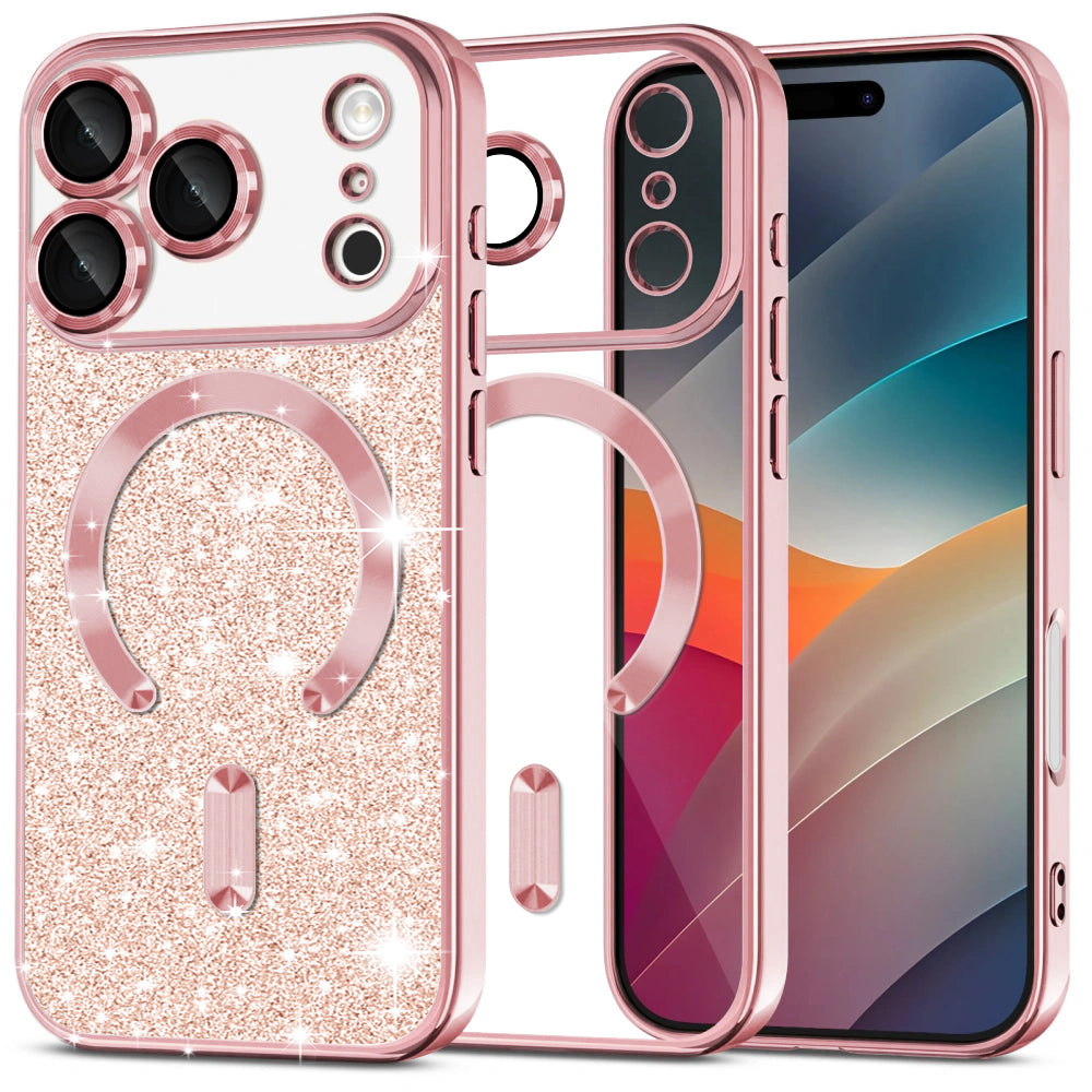 Pouzdro MagSafe pro Apple iPhone 17 Pro, Techsuit, Luxury Glitter, Růžové Zlato