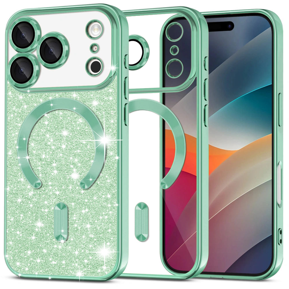 Pouzdro MagSafe pro Apple iPhone 17 Pro, Techsuit, Luxury Glitter, Světle zelená