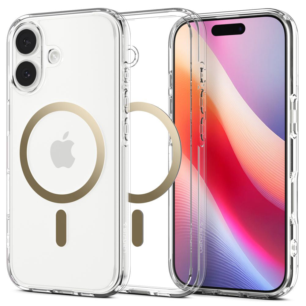 Pouzdro MagSafe pro Apple iPhone 17, Spigen, Ultra Hybrid, Průhledné Zlaté ACS10382