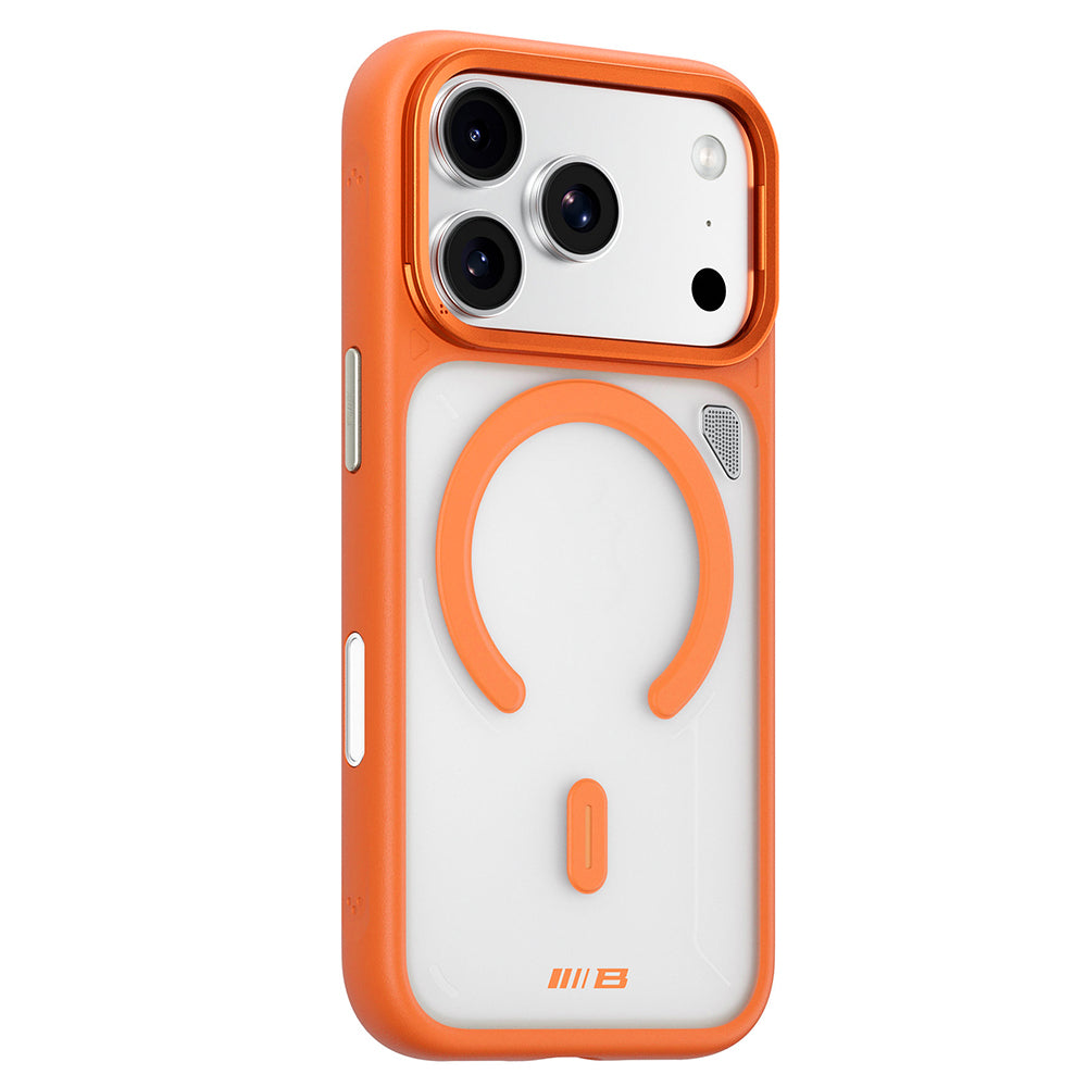 Pouzdro MagSafe pro Apple iPhone 18 Pro / 17 Pro, Blueo, stojánek pro odvod tepla, průhledné saténově oranžové