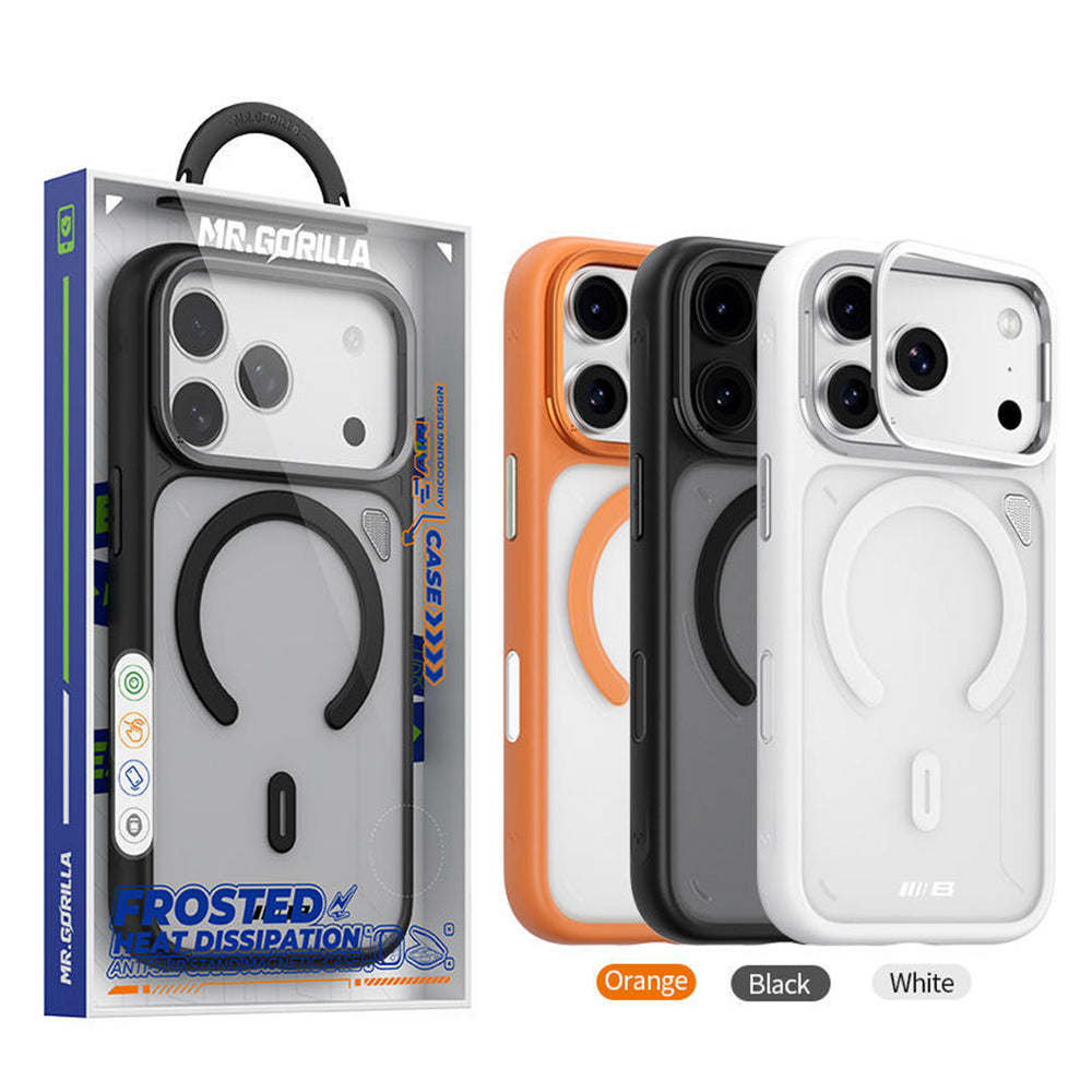 Pouzdro MagSafe pro Apple iPhone 18 Pro / 17 Pro, Blueo, stojánek pro odvod tepla, průhledné saténově oranžové