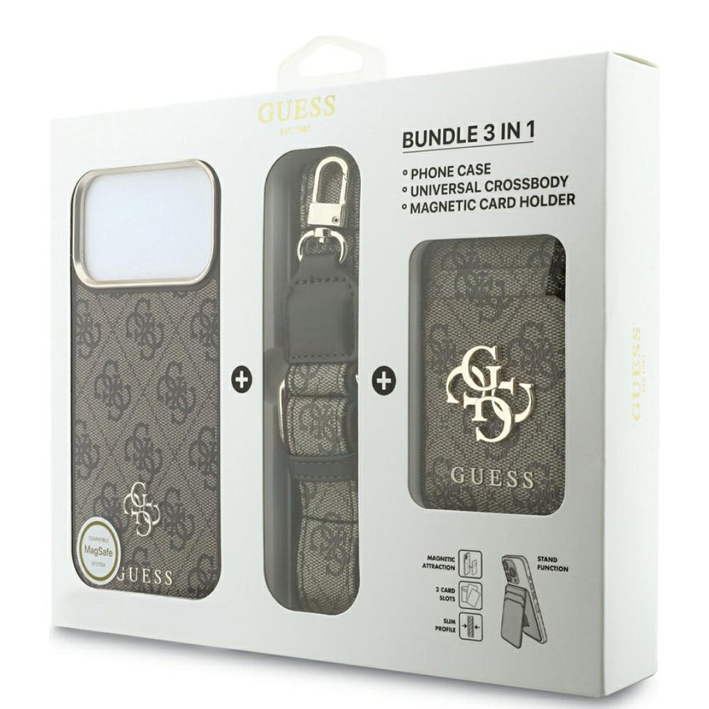 Pouzdro MagSafe pro Apple iPhone 18 Pro / 17 Pro, Guess, 4G Cardslot & Big Strap, hnědé
