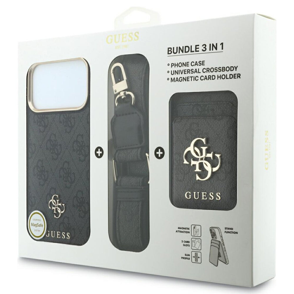 Pouzdro MagSafe pro Apple iPhone 18 Pro / 17 Pro, Guess, 4G Cardslot & Big Strap, černé
