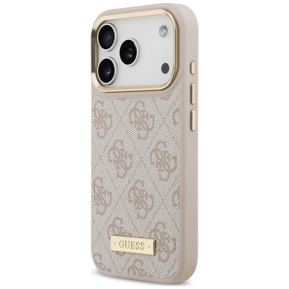 Pouzdro MagSafe pro Apple iPhone 18 Pro / 17 Pro, Guess, 4G Logo Plate, růžové