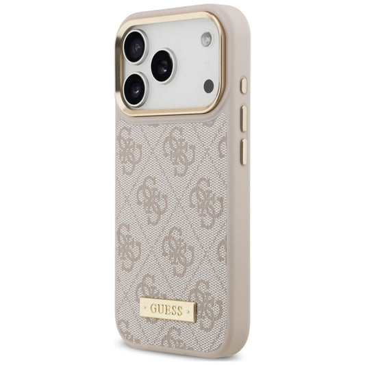 Pouzdro MagSafe pro Apple iPhone 18 Pro / 17 Pro, Guess, 4G Logo Plate, růžové