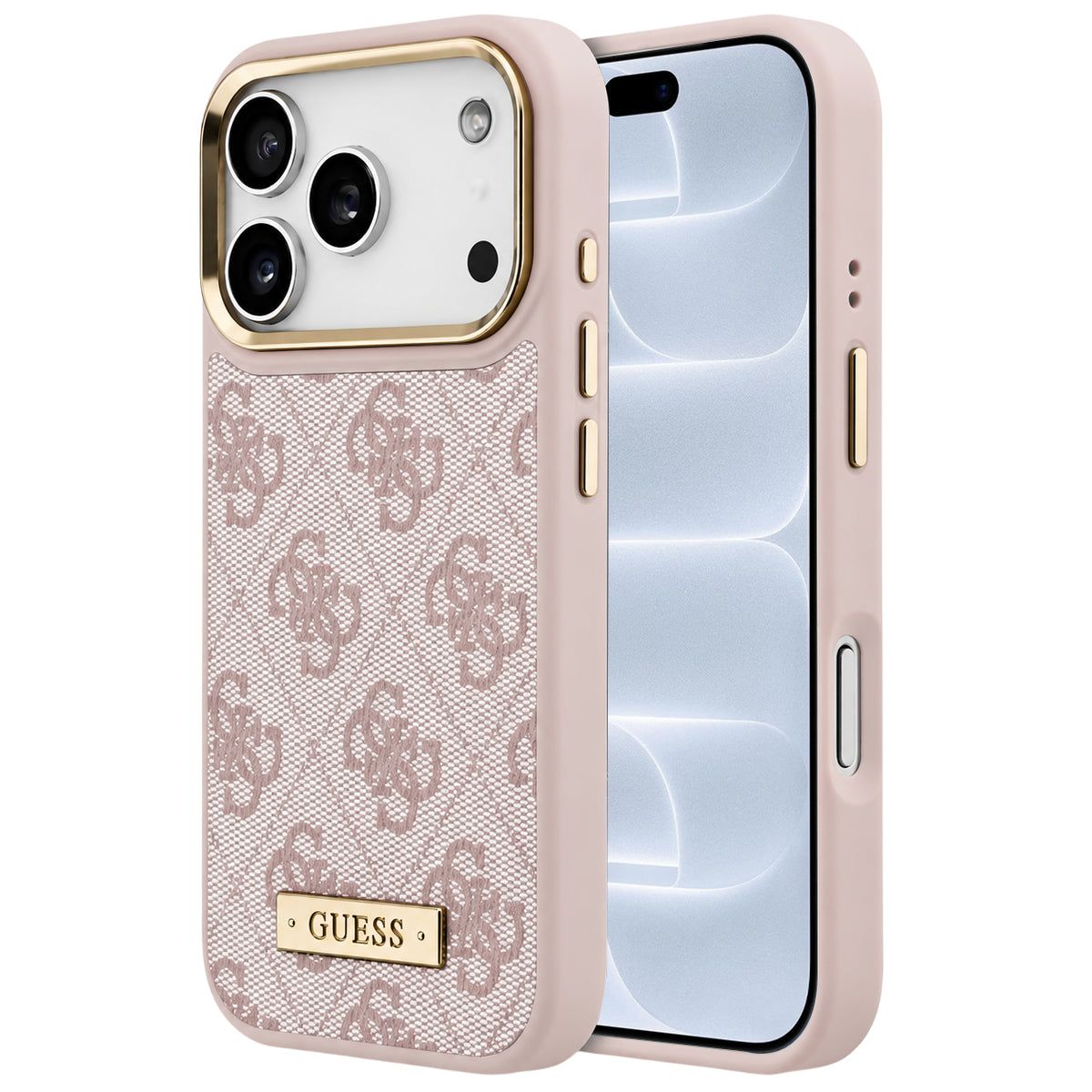 Pouzdro MagSafe pro Apple iPhone 18 Pro / 17 Pro, Guess, 4G Logo Plate, růžové