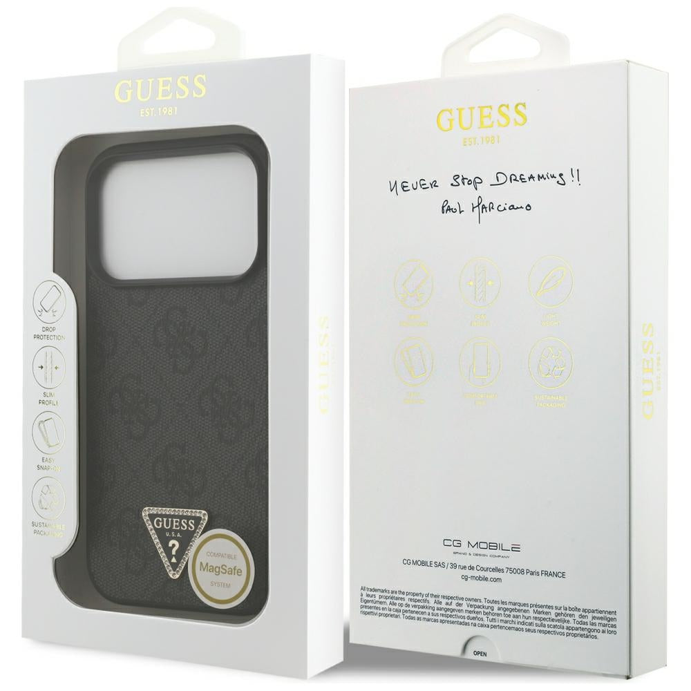 MagSafe pouzdro pro Apple iPhone 18 Pro / 17 Pro, Guess, 4G Triangle Strass, Černá