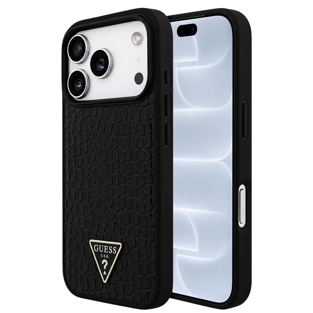 Pouzdro MagSafe pro Apple iPhone 18 Pro / 17 Pro, Guess, Croco Triangle Logo, černé