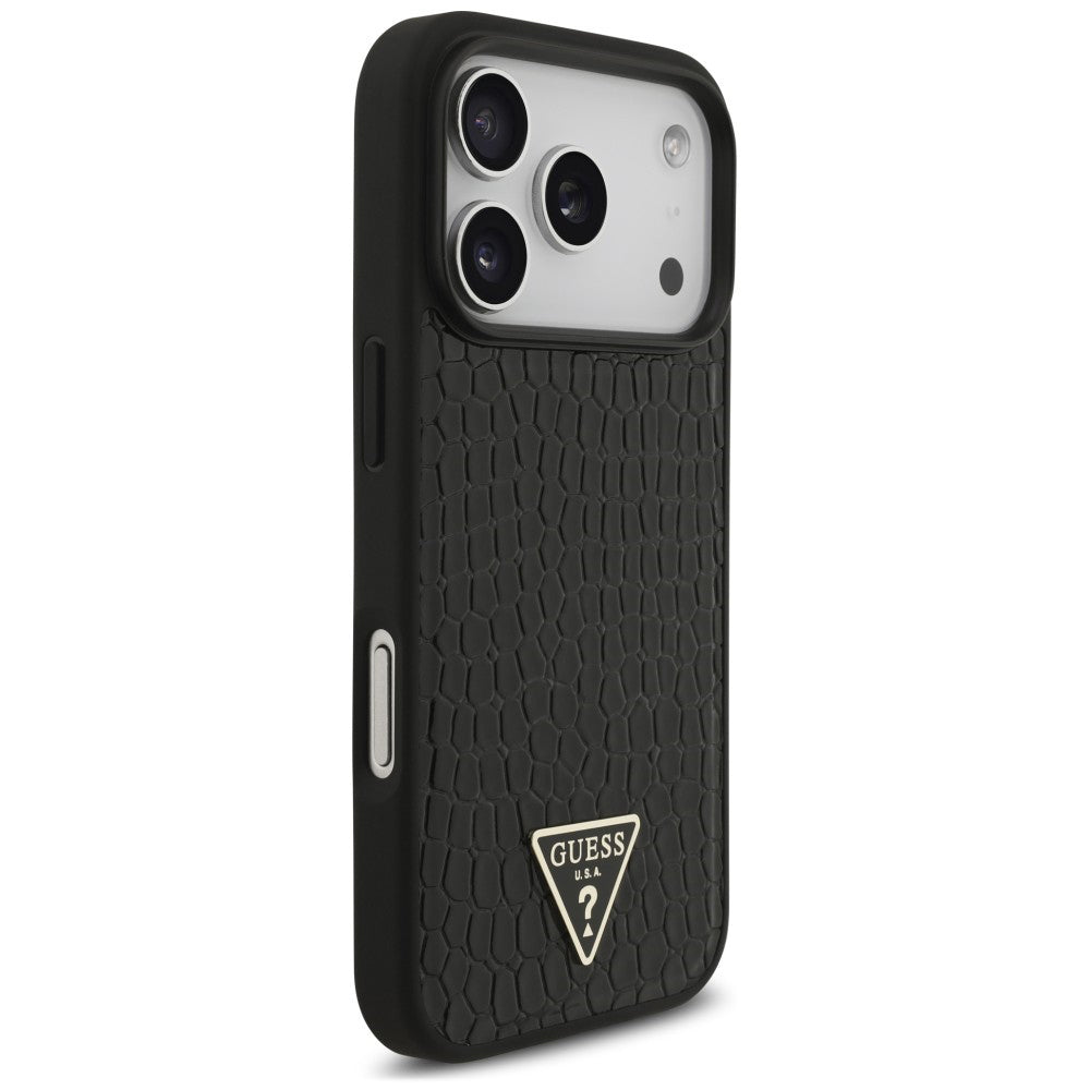 Pouzdro MagSafe pro Apple iPhone 18 Pro / 17 Pro, Guess, Croco Triangle Logo, černé