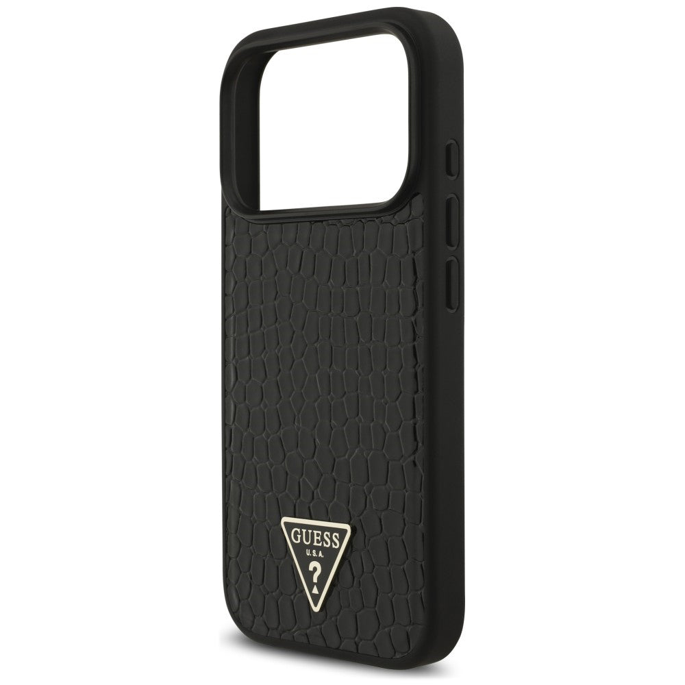 Pouzdro MagSafe pro Apple iPhone 18 Pro / 17 Pro, Guess, Croco Triangle Logo, černé