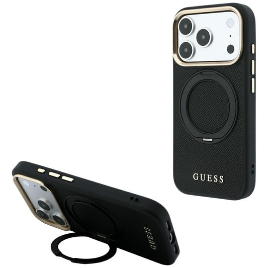 Pouzdro MagSafe pro Apple iPhone 18 Pro / 17 Pro, Guess Grained Ring Stand 360 Classic, černé