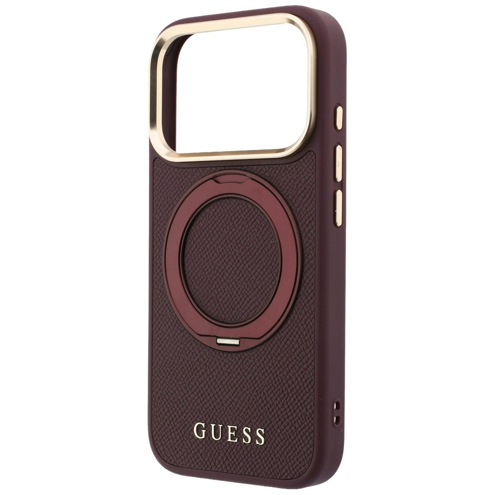 Pouzdro MagSafe pro Apple iPhone 18 Pro / 17 Pro, Guess, Grained Ring Stand 360 Classic, vínové