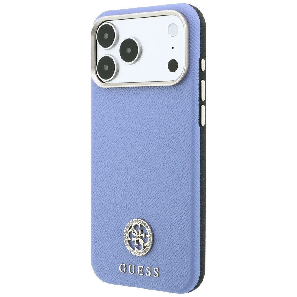 MagSafe pouzdro pro Apple iPhone 18 Pro / 17 Pro, Guess, Zrnité kulaté logo s kamínky, modré