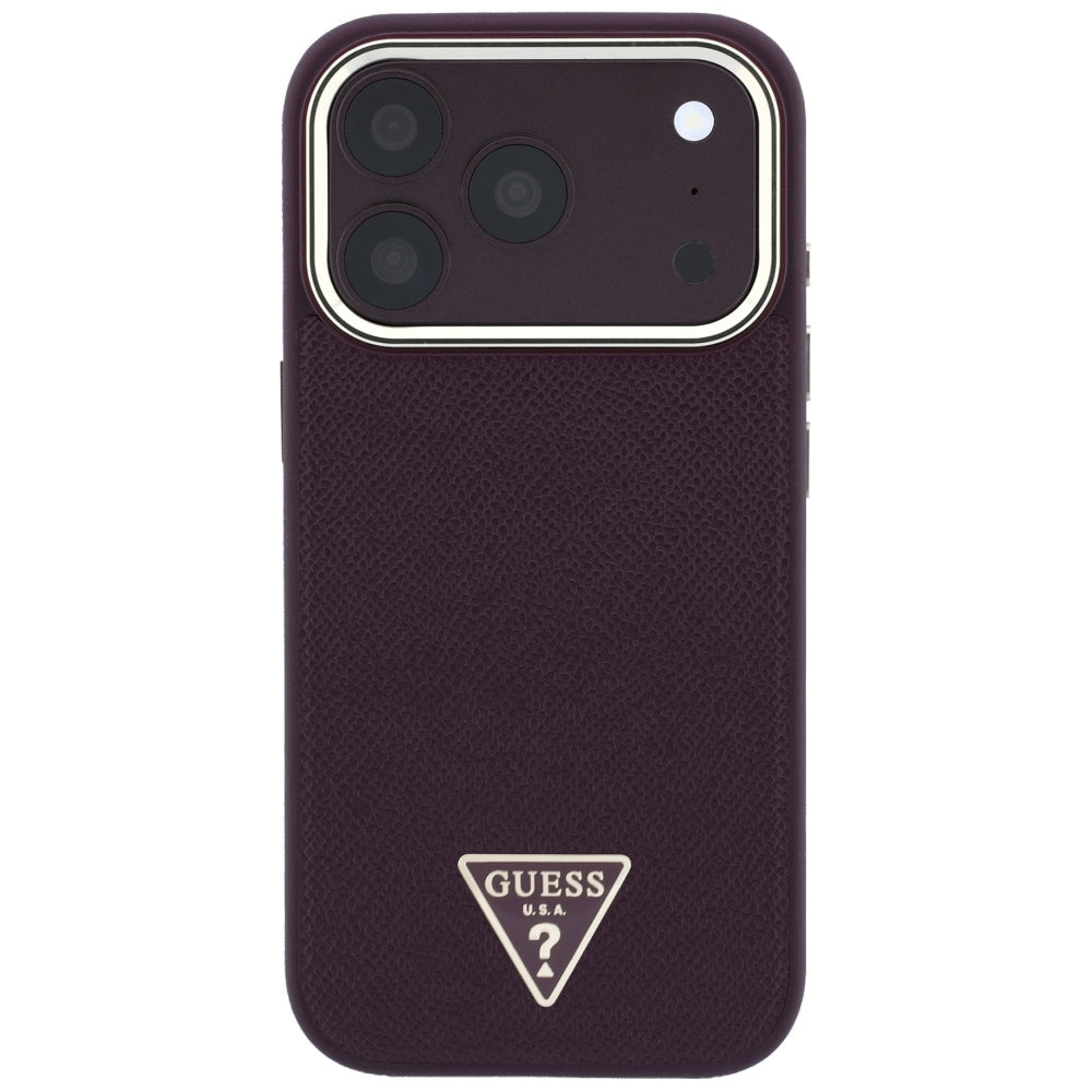 MagSafe pouzdro pro Apple iPhone 18 Pro / 17 Pro, Guess, Ražené trojúhelníkové logo, Tmavě červená