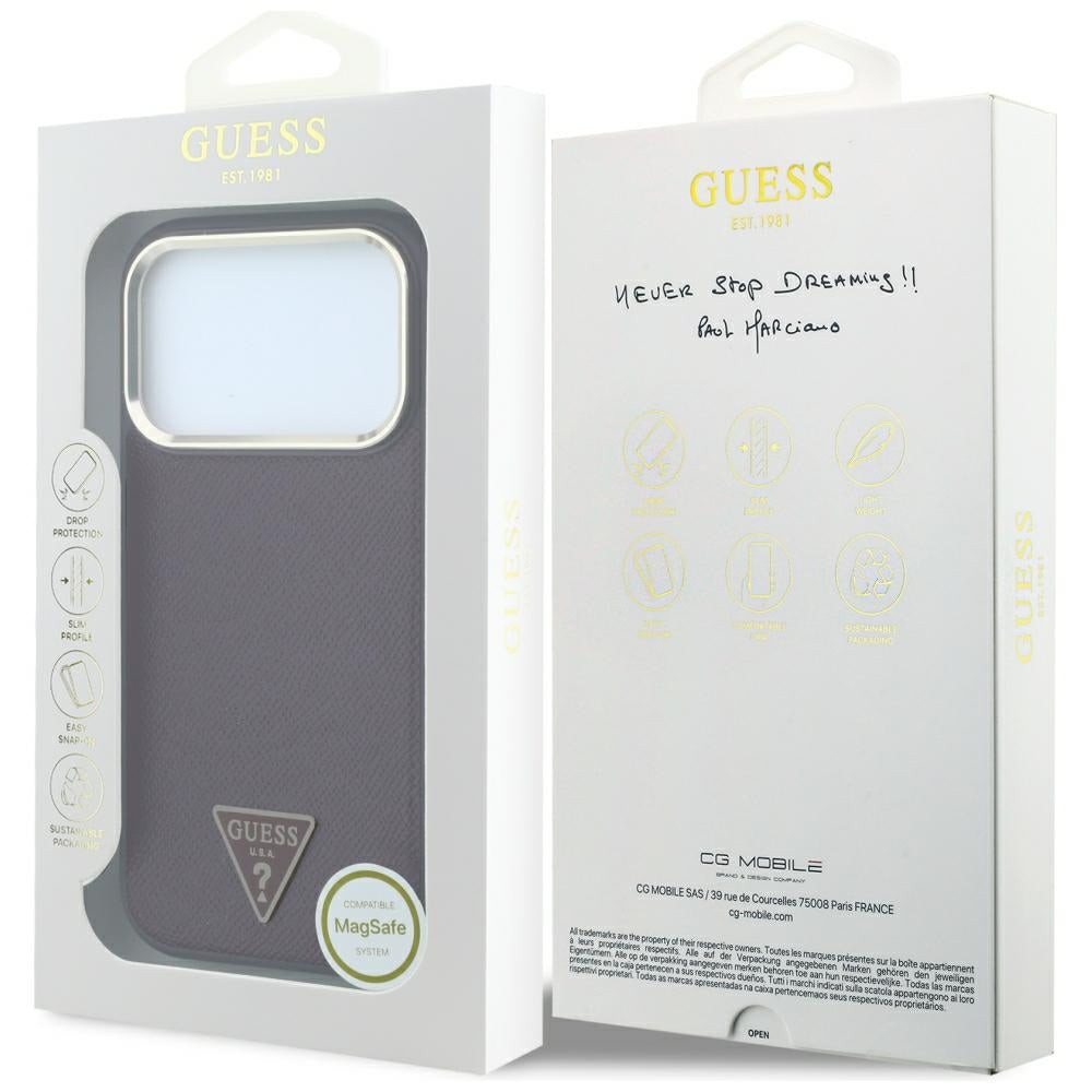 MagSafe pouzdro pro Apple iPhone 18 Pro / 17 Pro, Guess, Ražené trojúhelníkové logo, Tmavě červená
