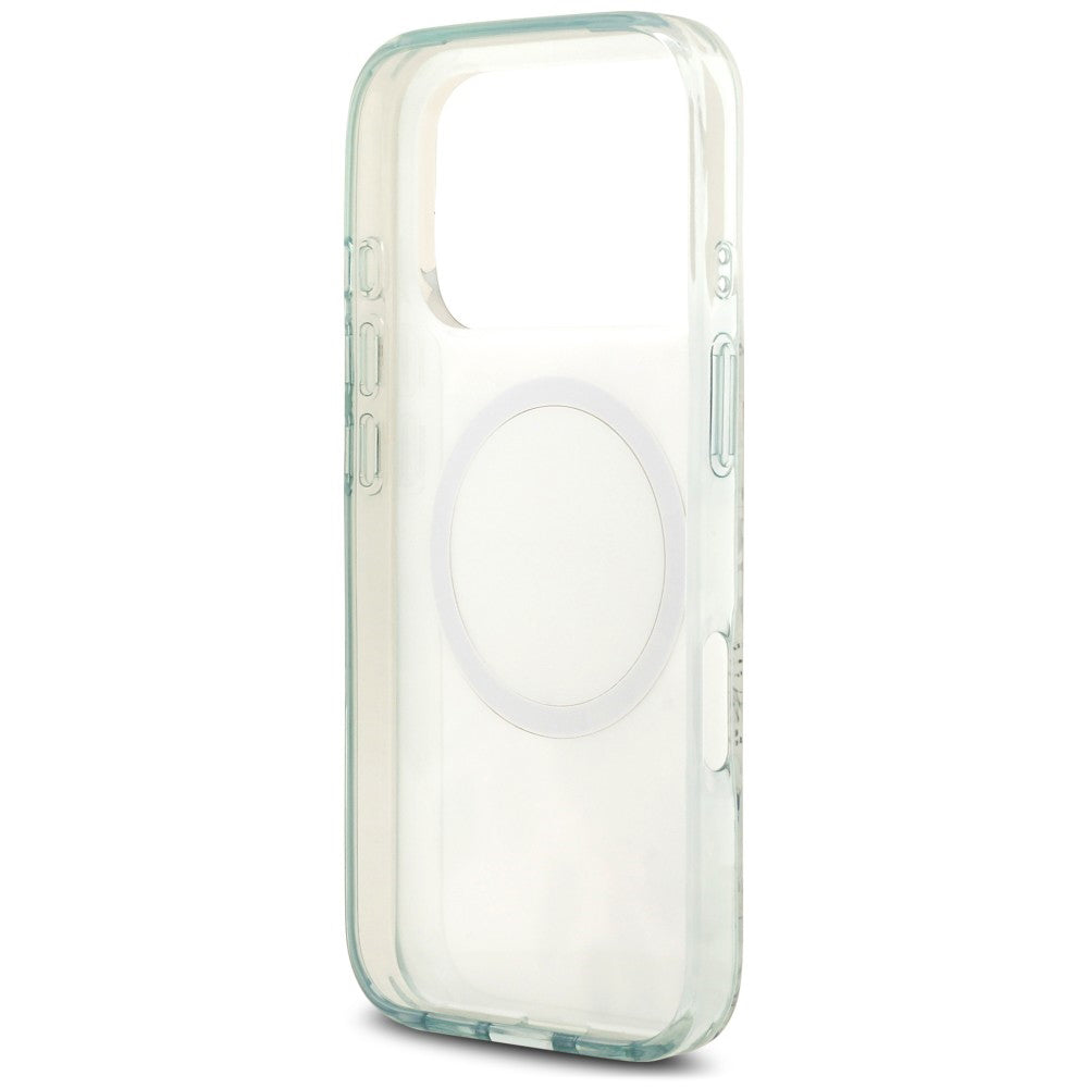 Pouzdro MagSafe pro Apple iPhone 18 Pro / 17 Pro, Guess, IML Flower & Tonal Circle, zelené
