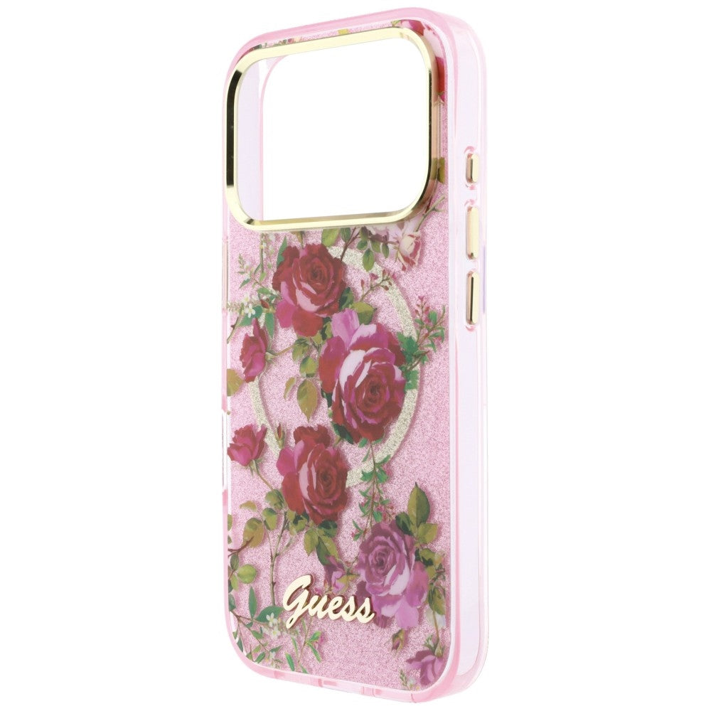 MagSafe pouzdro pro Apple iPhone 18 Pro / 17 Pro, Guess, IML Glitter Blossom Roses, Růžová