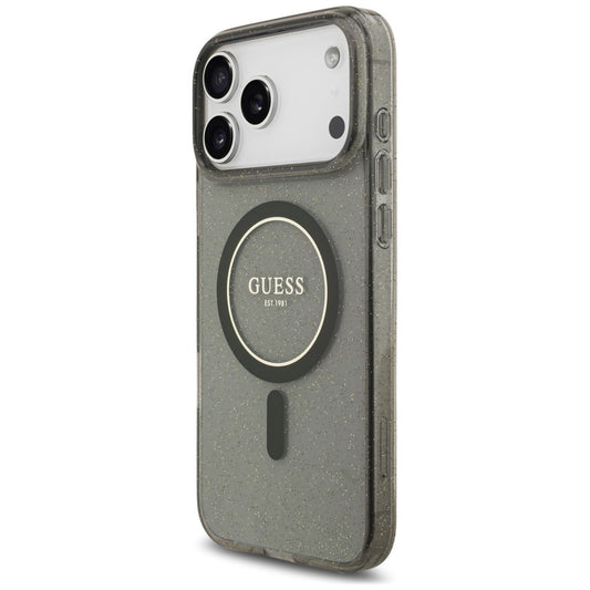 Pouzdro MagSafe pro Apple iPhone 18 Pro / 17 Pro, Guess, IML Glitter with Pearl Strap, černé