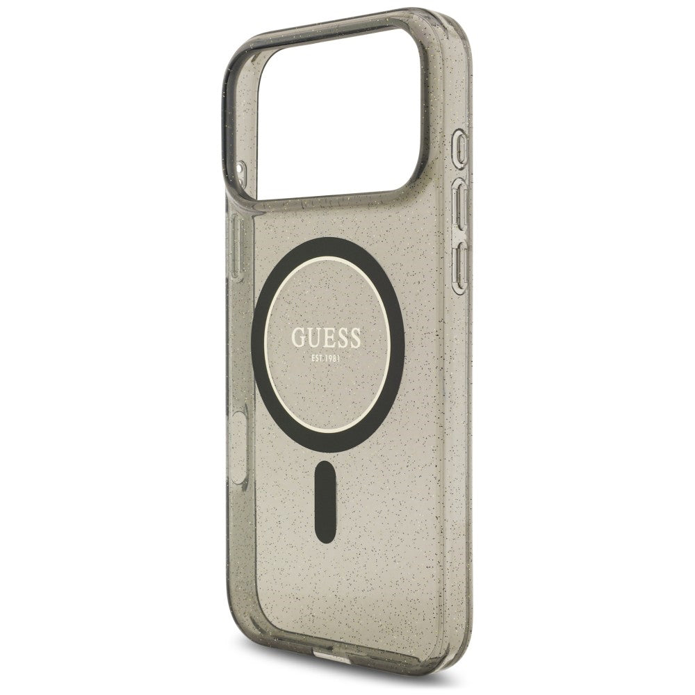 Pouzdro MagSafe pro Apple iPhone 18 Pro / 17 Pro, Guess, IML Glitter with Pearl Strap, černé