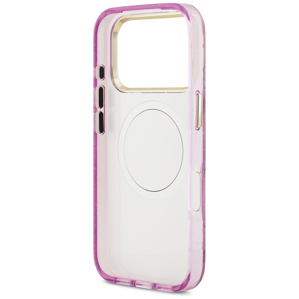 MagSafe pouzdro pro Apple iPhone 18 Pro / 17 Pro, Guess, IML Metal Glitter Flowers Triangle, Fialové