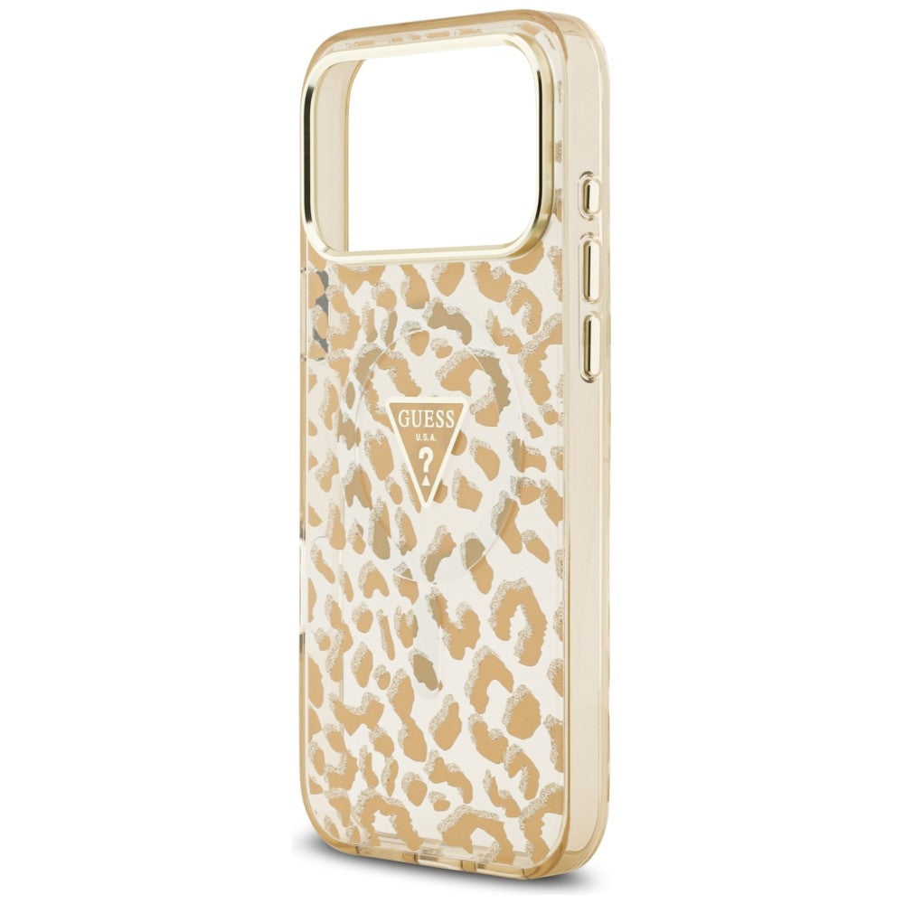 MagSafe pouzdro pro Apple iPhone 18 Pro / 17 Pro, Guess, Leopard Glitter Triangle Logo, Hnědá
