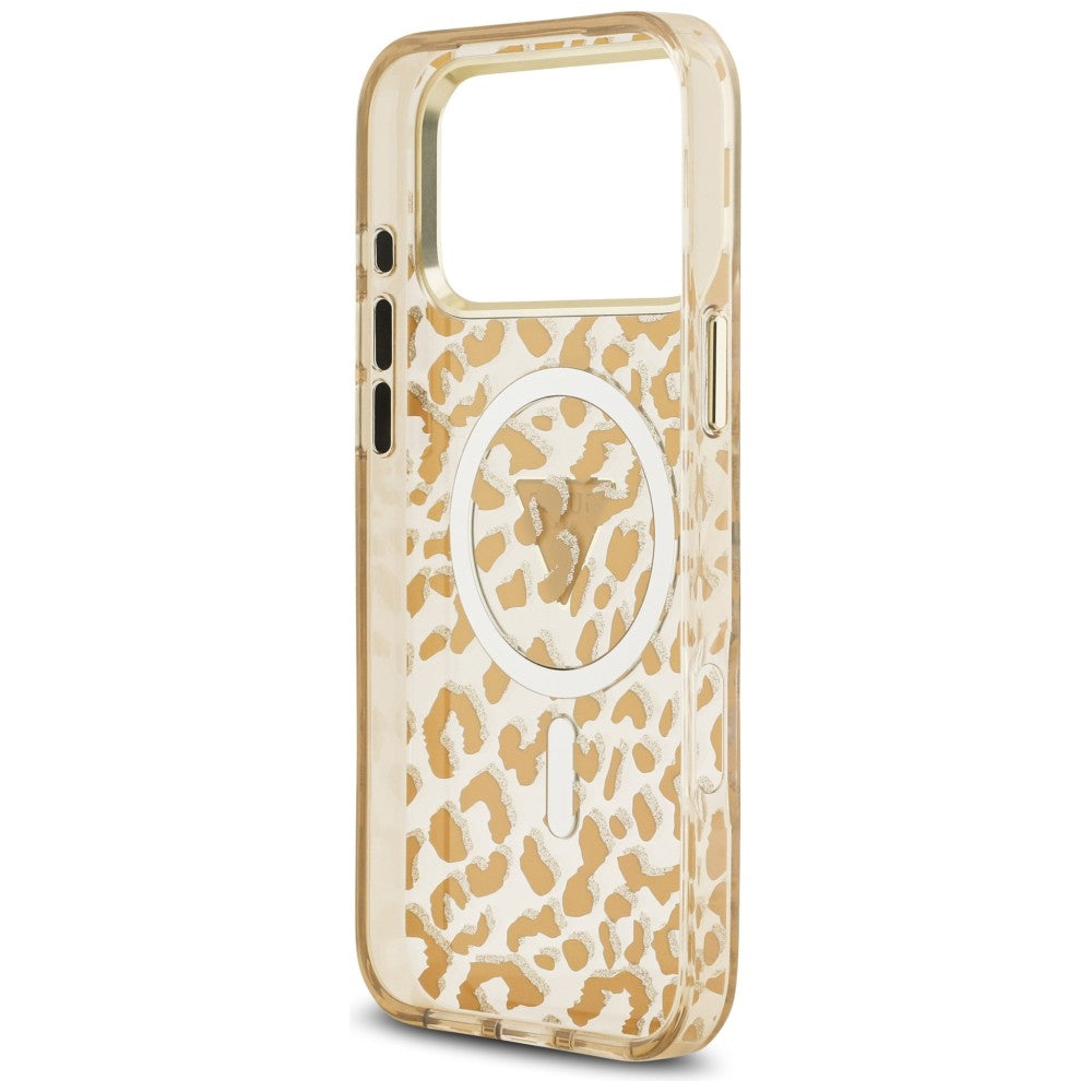 MagSafe pouzdro pro Apple iPhone 18 Pro / 17 Pro, Guess, Leopard Glitter Triangle Logo, Hnědá