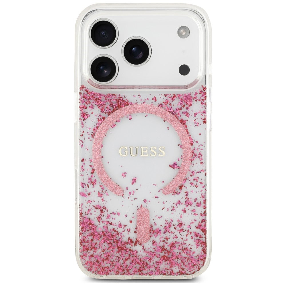 MagSafe pouzdro pro Apple iPhone 18 Pro / 17 Pro, Guess, Resin Bottom Glitter, Růžová