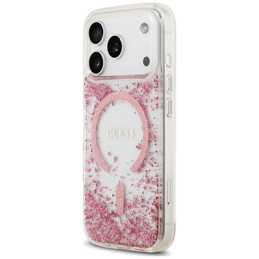 MagSafe pouzdro pro Apple iPhone 18 Pro / 17 Pro, Guess, Resin Bottom Glitter, Růžová