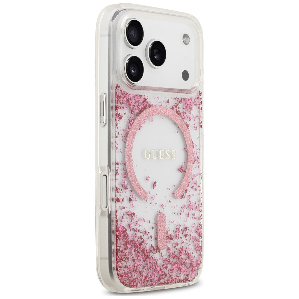 MagSafe pouzdro pro Apple iPhone 18 Pro / 17 Pro, Guess, Resin Bottom Glitter, Růžová